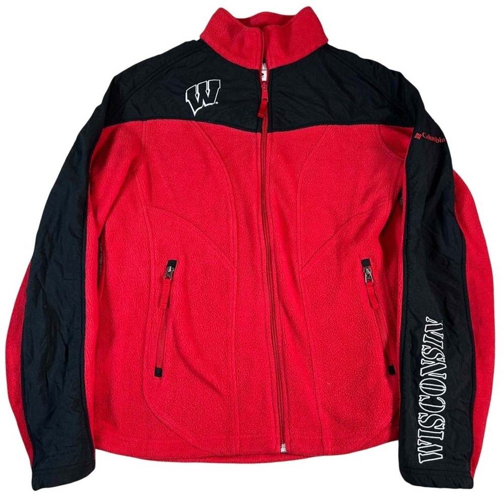 Columbia Wisconsin Badgers Fleece Jacket Full Zip Red Black Womens Sixe XL